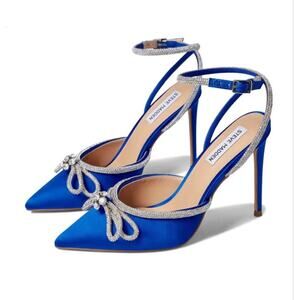 Steve Madden Viable Heels Cobalt Blue Rhinestones Bow Design Size 6.5 NIB Dressy